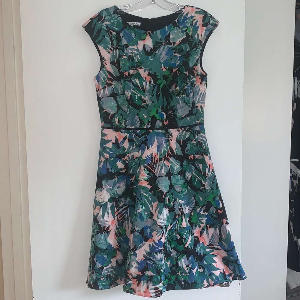 Tropical colourful floral print a-line dress